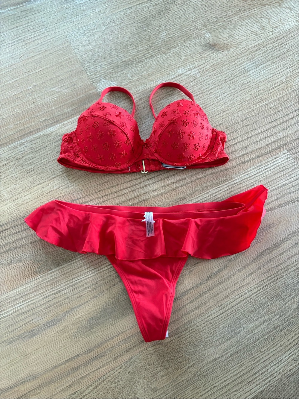 Frankie's Bikinis Red Ruffle Two-Piece Swim Set